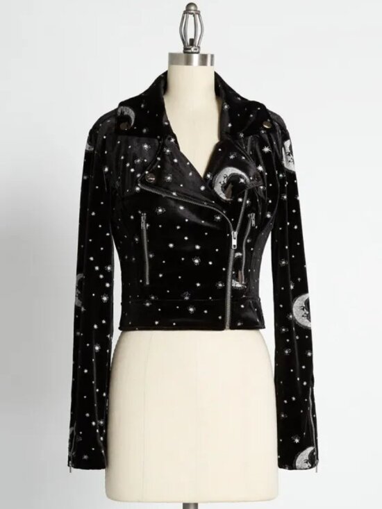 Collectif Jackets & Blazers - Collectif Black Velvet Midnight Moon Moto Jacket M